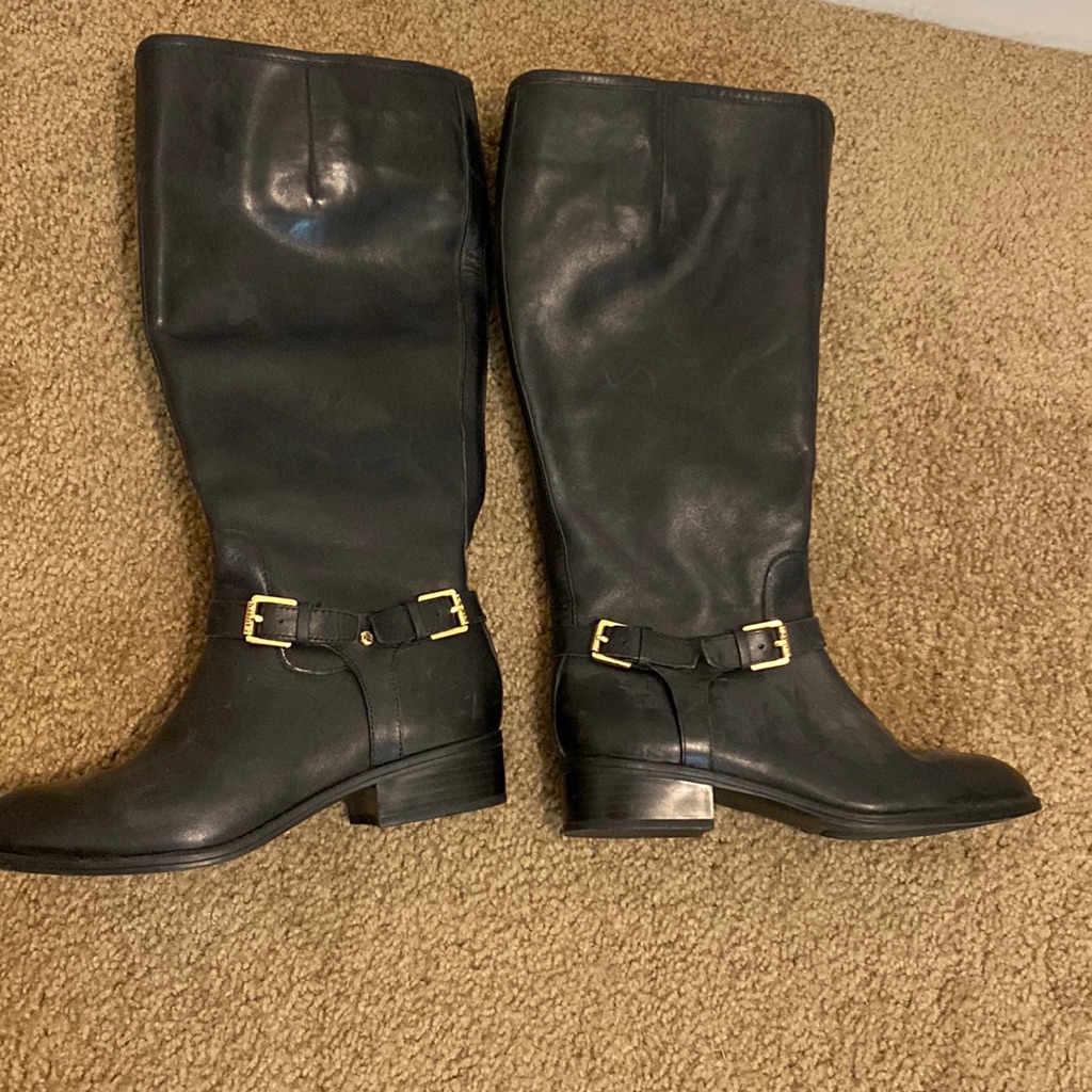 Brand New Lauren By Ralph Lauren Boots Black With Gold Buckle